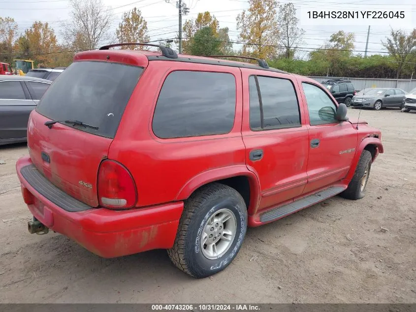 2000 Dodge Durango VIN: 1B4HS28N1YF226045 Lot: 40743206