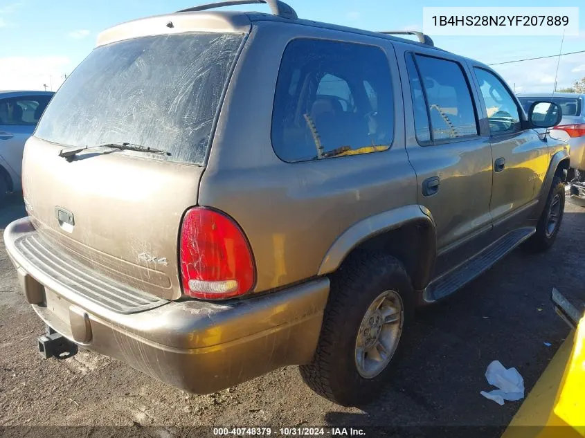 2000 Dodge Durango VIN: 1B4HS28N2YF207889 Lot: 40748379