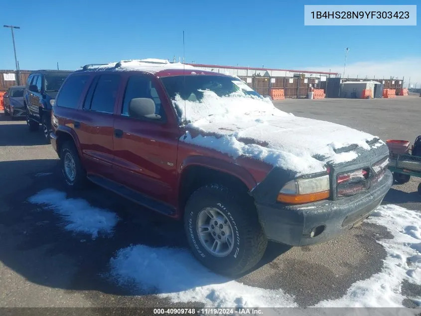 2000 Dodge Durango VIN: 1B4HS28N9YF303423 Lot: 40909748