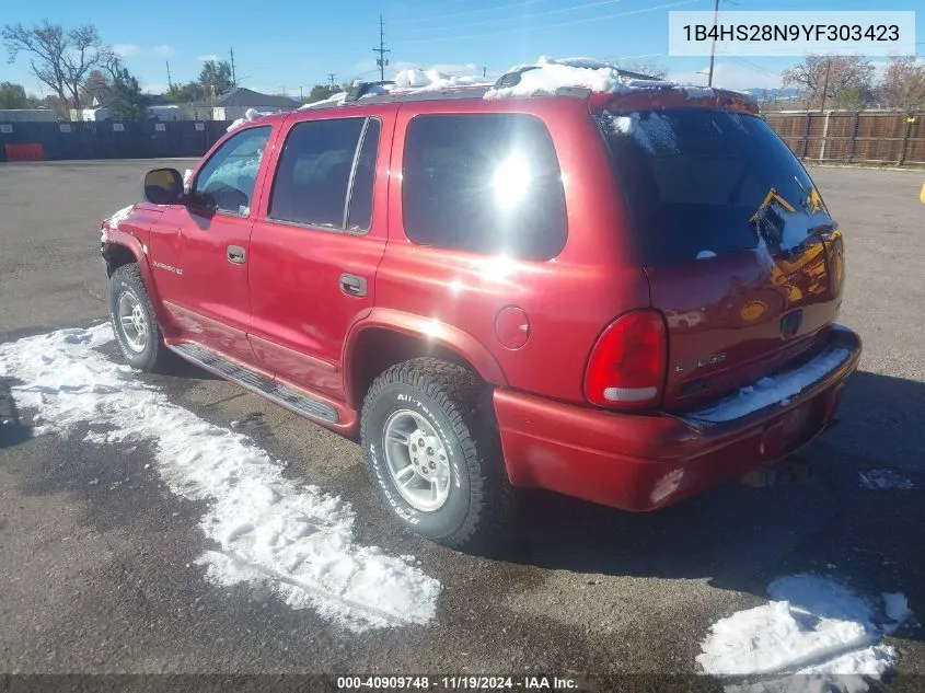 2000 Dodge Durango VIN: 1B4HS28N9YF303423 Lot: 40909748