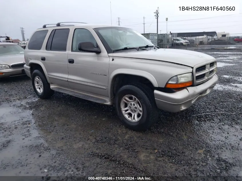 2001 Dodge Durango VIN: 1B4HS28N81F640560 Lot: 40740346