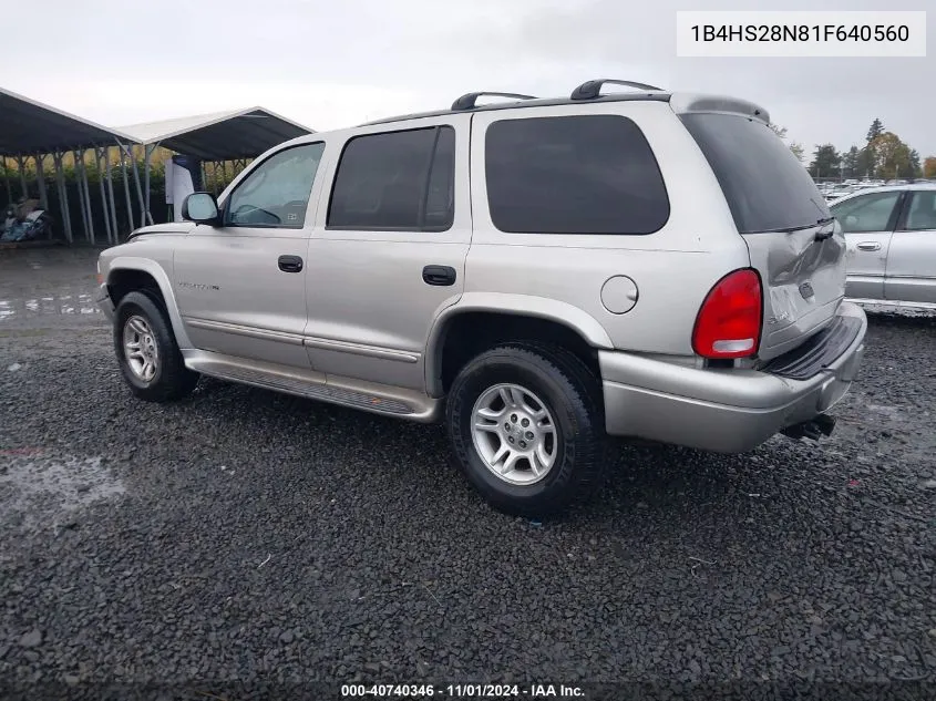 2001 Dodge Durango VIN: 1B4HS28N81F640560 Lot: 40740346