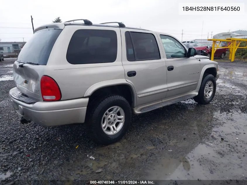 2001 Dodge Durango VIN: 1B4HS28N81F640560 Lot: 40740346