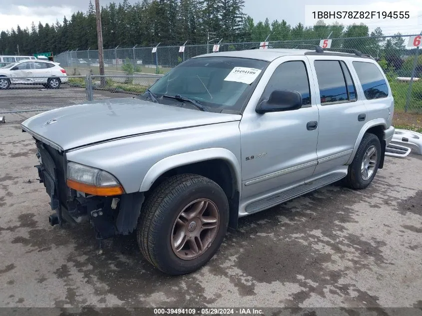 2002 Dodge Durango R/T VIN: 1B8HS78Z82F194555 Lot: 39494109