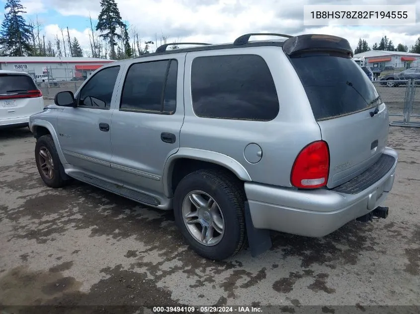 2002 Dodge Durango R/T VIN: 1B8HS78Z82F194555 Lot: 39494109