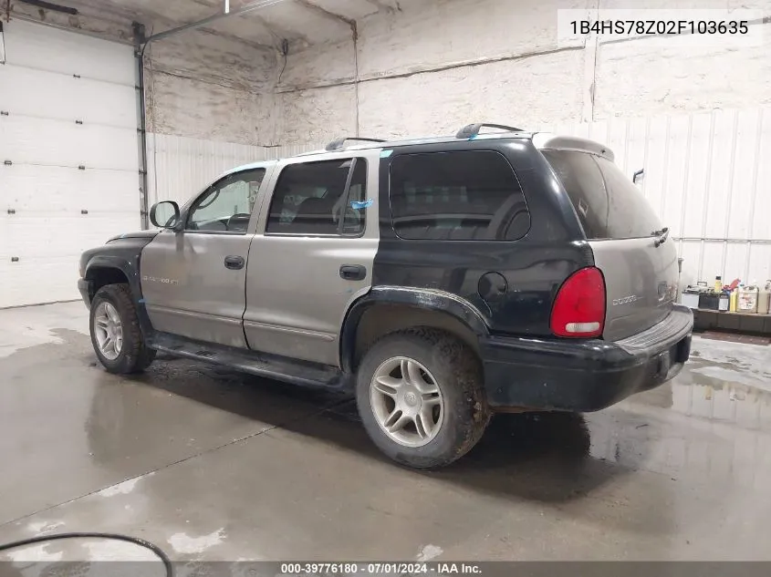 1B4HS78Z02F103635 2002 Dodge Durango R/T