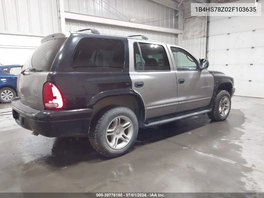 1B4HS78Z02F103635 2002 Dodge Durango R/T