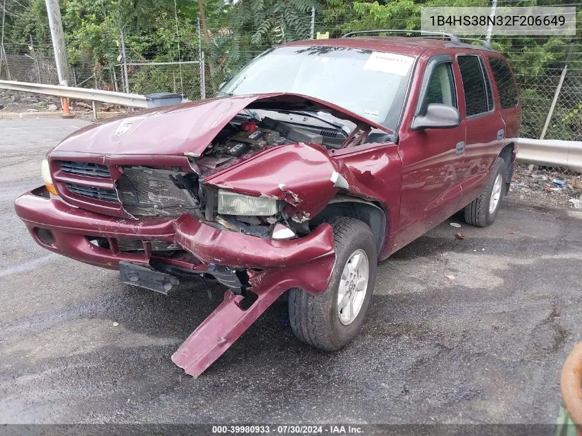 2002 Dodge Durango Sport VIN: 1B4HS38N32F206649 Lot: 39980933