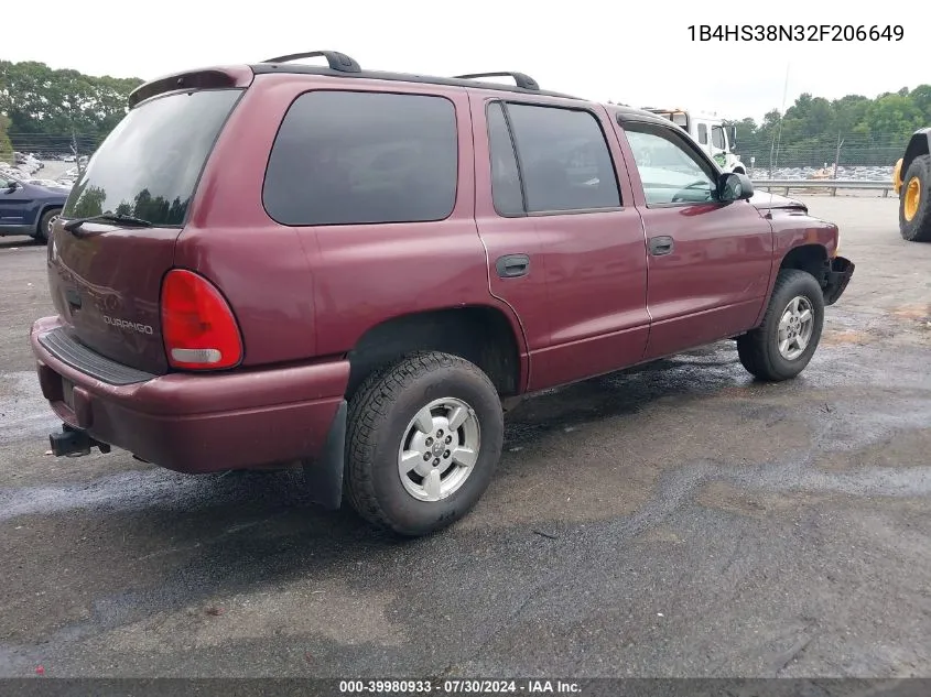 1B4HS38N32F206649 2002 Dodge Durango Sport