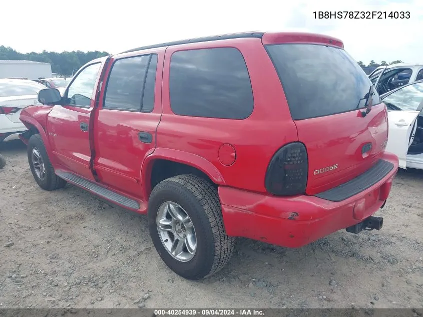 2002 Dodge Durango R/T VIN: 1B8HS78Z32F214033 Lot: 40254939