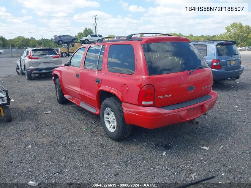 2002 Dodge Durango Slt Plus VIN: 1B4HS58N72F188507 Lot: 40276639