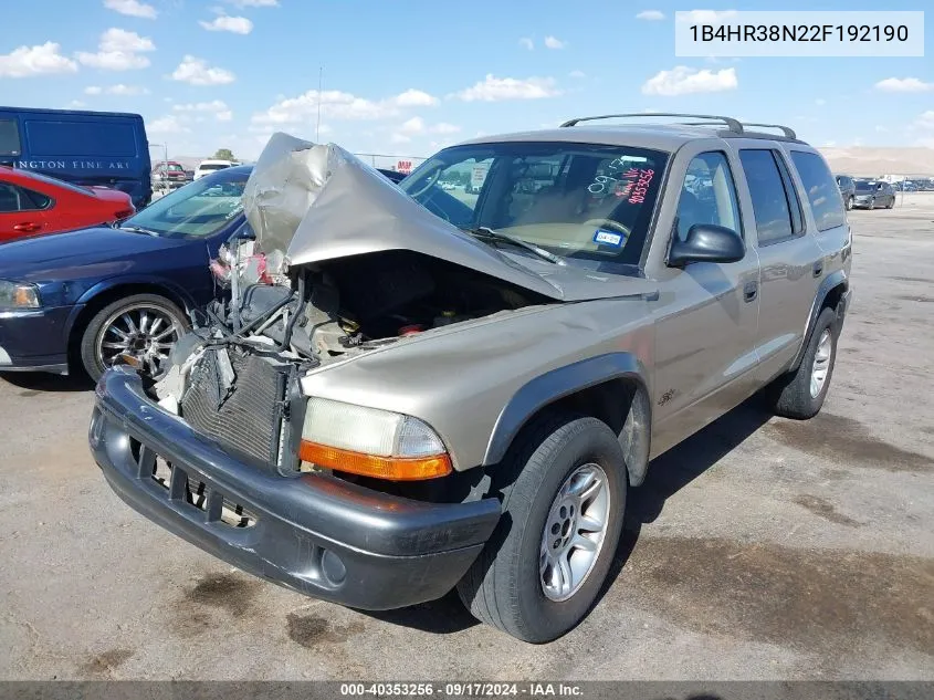 2002 Dodge Durango Sport VIN: 1B4HR38N22F192190 Lot: 40353256