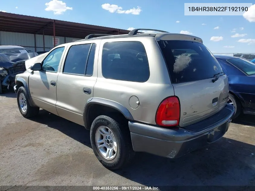 2002 Dodge Durango Sport VIN: 1B4HR38N22F192190 Lot: 40353256