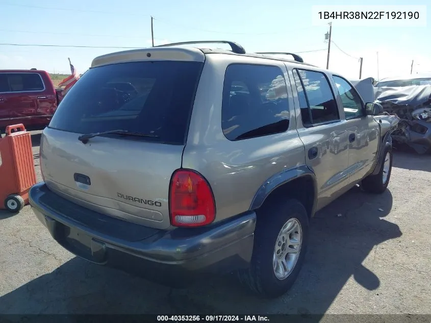 2002 Dodge Durango Sport VIN: 1B4HR38N22F192190 Lot: 40353256