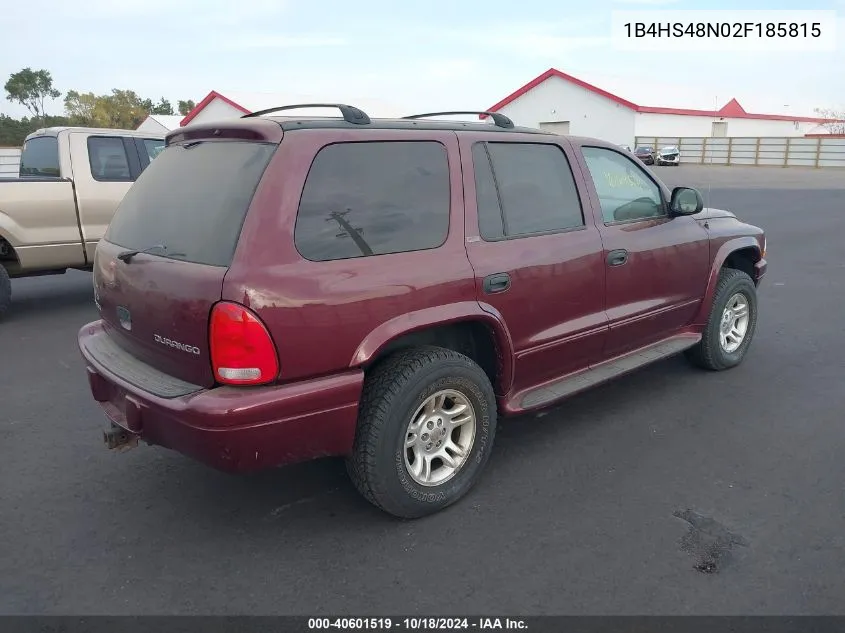 2002 Dodge Durango Slt VIN: 1B4HS48N02F185815 Lot: 40601519