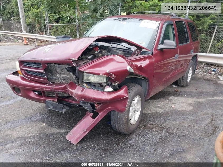 2002 Dodge Durango Sport VIN: 1B4HS38N32F206649 Lot: 40725627