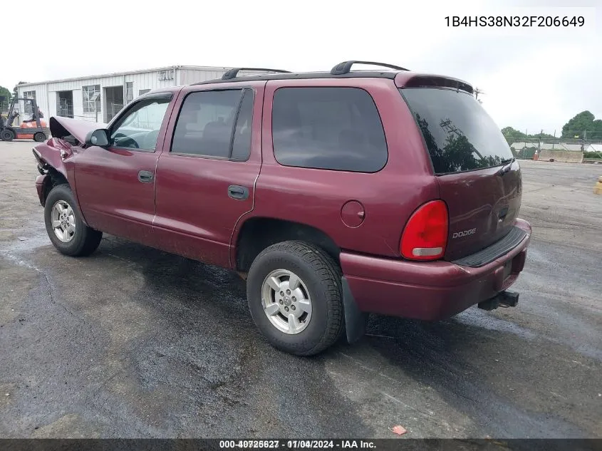 2002 Dodge Durango Sport VIN: 1B4HS38N32F206649 Lot: 40725627