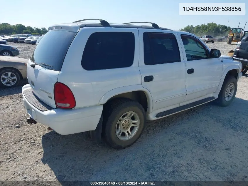 2003 Dodge Durango Slt Plus VIN: 1D4HS58N93F538856 Lot: 39643149