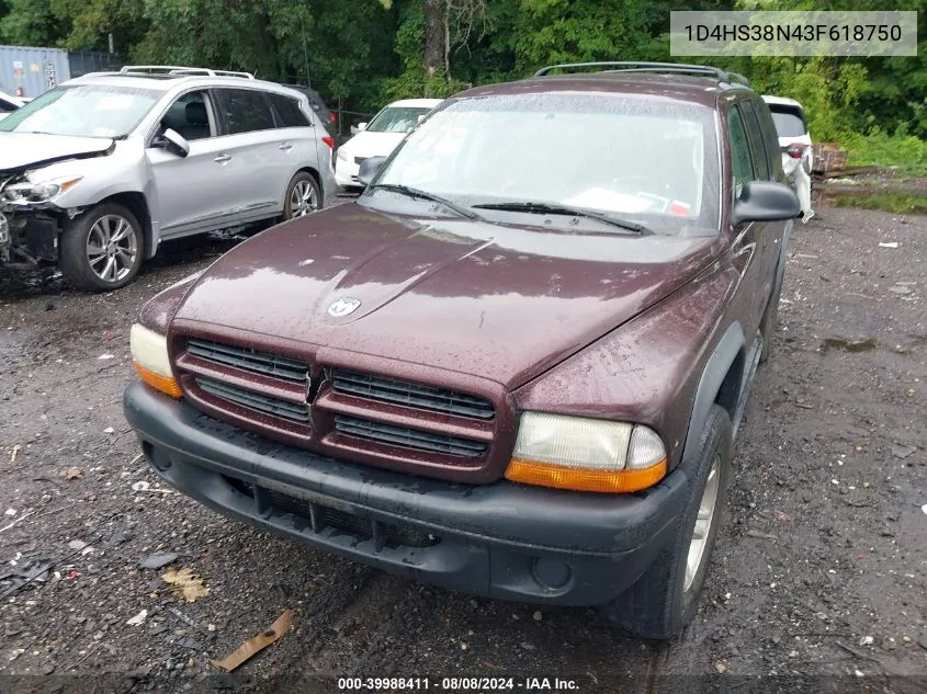 2003 Dodge Durango Sport/Sxt VIN: 1D4HS38N43F618750 Lot: 39988411