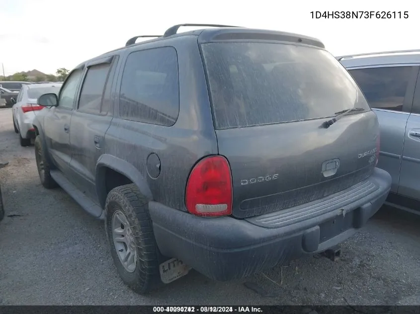 2003 Dodge Durango Sport/Sxt VIN: 1D4HS38N73F626115 Lot: 40090742