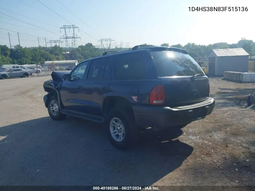 2003 Dodge Durango Sport/Sxt VIN: 1D4HS38N83F515136 Lot: 40188286