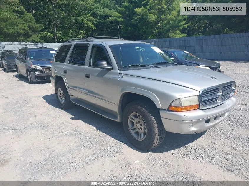 2003 Dodge Durango Slt Plus VIN: 1D4HS58N53F505952 Lot: 40254992