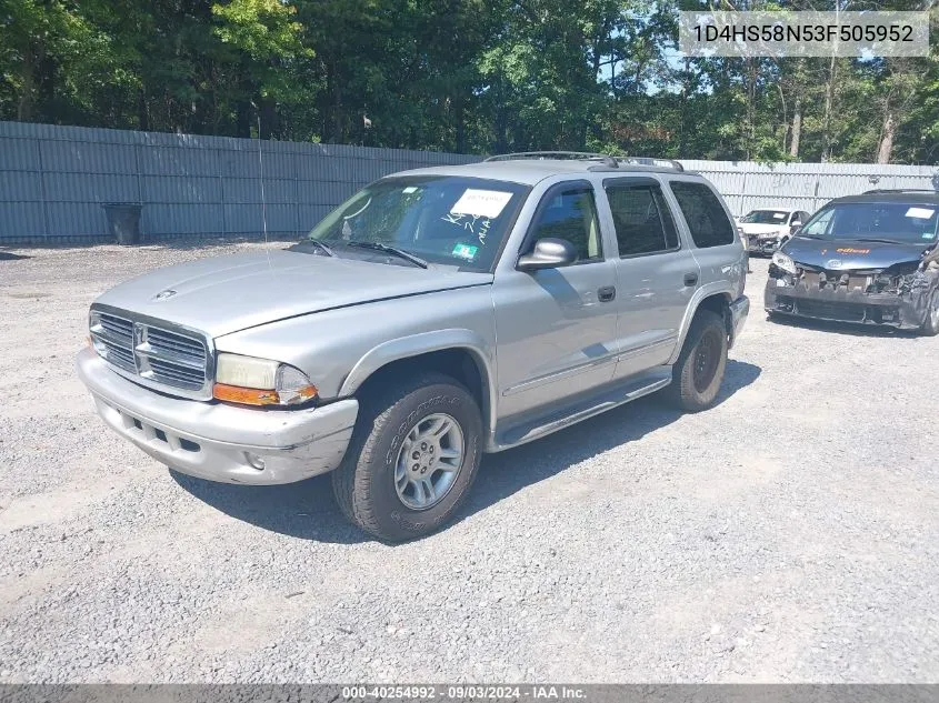 2003 Dodge Durango Slt Plus VIN: 1D4HS58N53F505952 Lot: 40254992