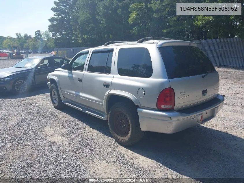 2003 Dodge Durango Slt Plus VIN: 1D4HS58N53F505952 Lot: 40254992