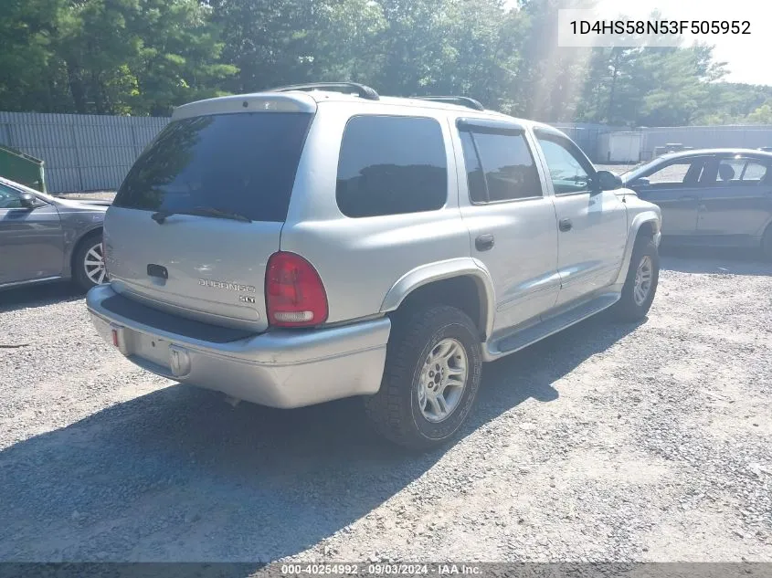 2003 Dodge Durango Slt Plus VIN: 1D4HS58N53F505952 Lot: 40254992