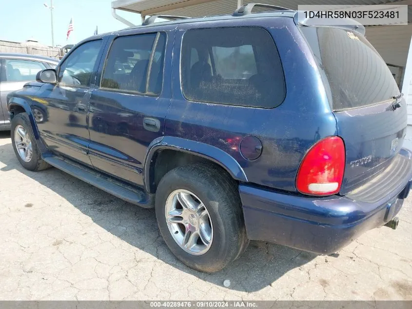 2003 Dodge Durango Slt Plus VIN: 1D4HR58N03F523481 Lot: 40289476