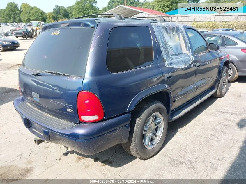 2003 Dodge Durango Slt Plus VIN: 1D4HR58N03F523481 Lot: 40289476