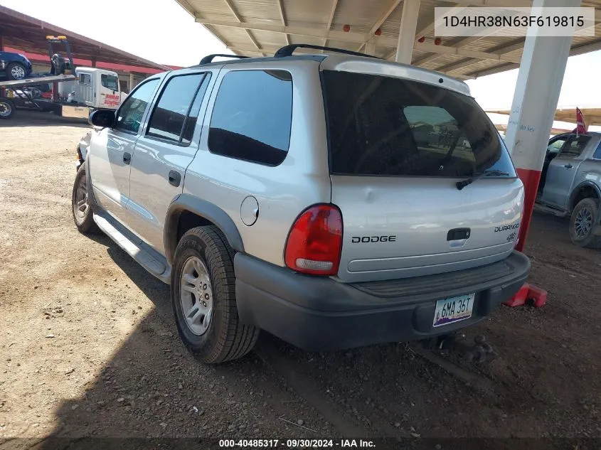 2003 Dodge Durango Sport/Sxt VIN: 1D4HR38N63F619815 Lot: 40485317