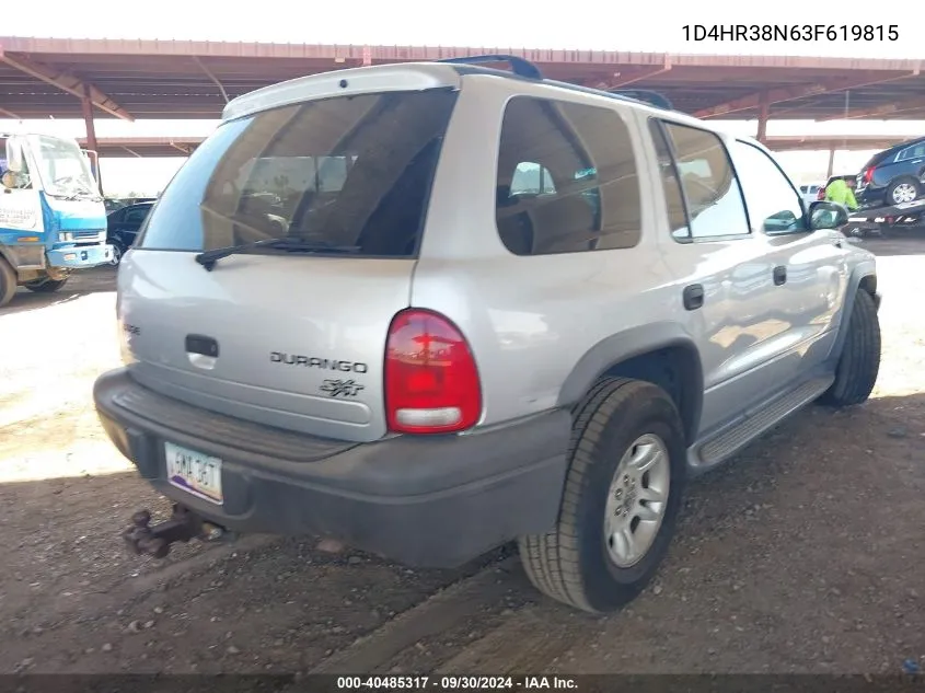 2003 Dodge Durango Sport/Sxt VIN: 1D4HR38N63F619815 Lot: 40485317