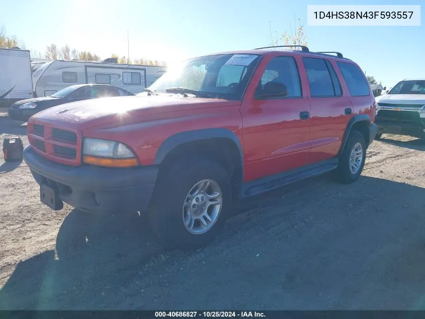 2003 Dodge Durango Sport/Sxt VIN: 1D4HS38N43F593557 Lot: 40686827