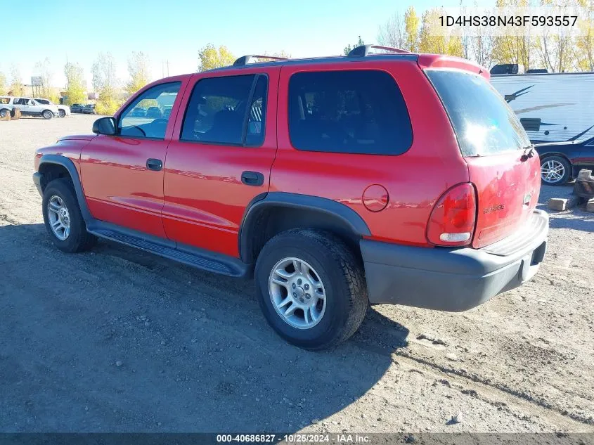 2003 Dodge Durango Sport/Sxt VIN: 1D4HS38N43F593557 Lot: 40686827