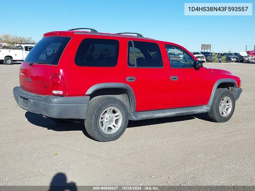 2003 Dodge Durango Sport/Sxt VIN: 1D4HS38N43F593557 Lot: 40686827