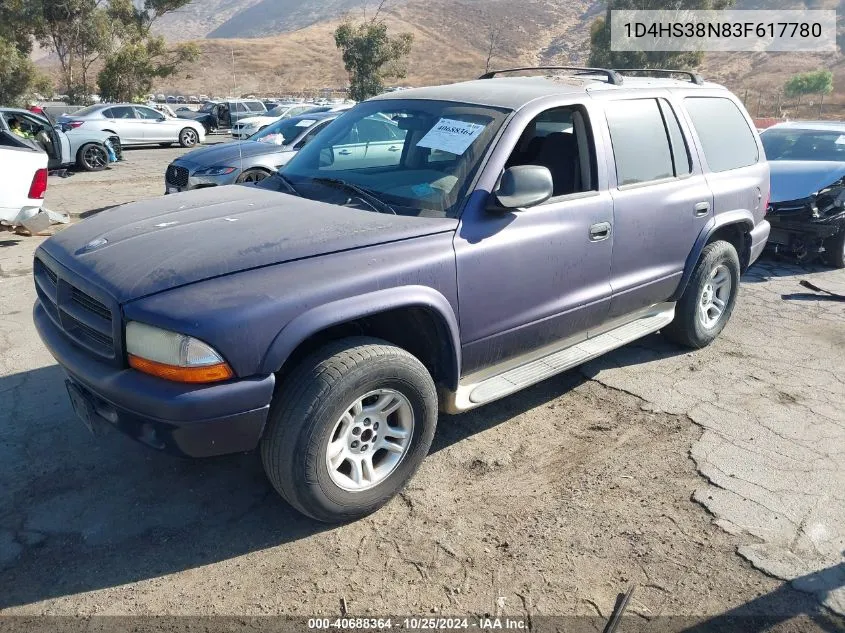 2003 Dodge Durango Sport/Sxt VIN: 1D4HS38N83F617780 Lot: 40688364