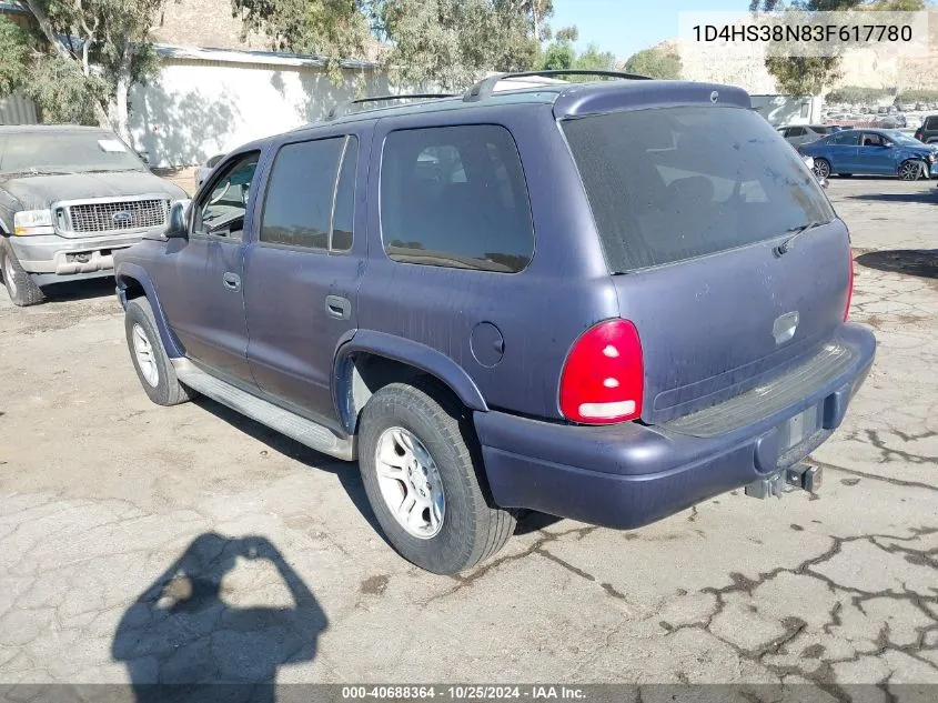 2003 Dodge Durango Sport/Sxt VIN: 1D4HS38N83F617780 Lot: 40688364