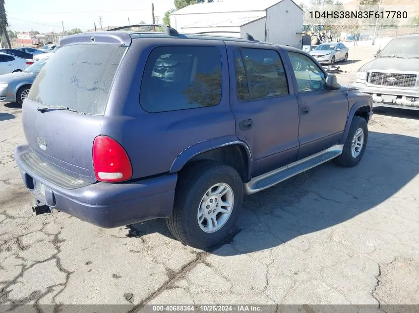 2003 Dodge Durango Sport/Sxt VIN: 1D4HS38N83F617780 Lot: 40688364