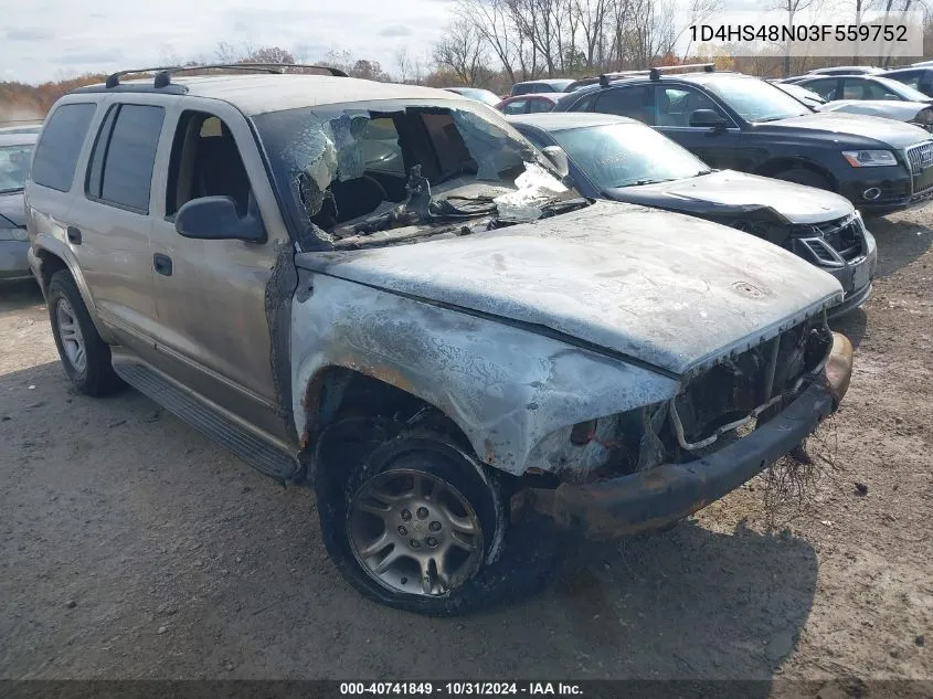 2003 Dodge Durango Slt VIN: 1D4HS48N03F559752 Lot: 40741849