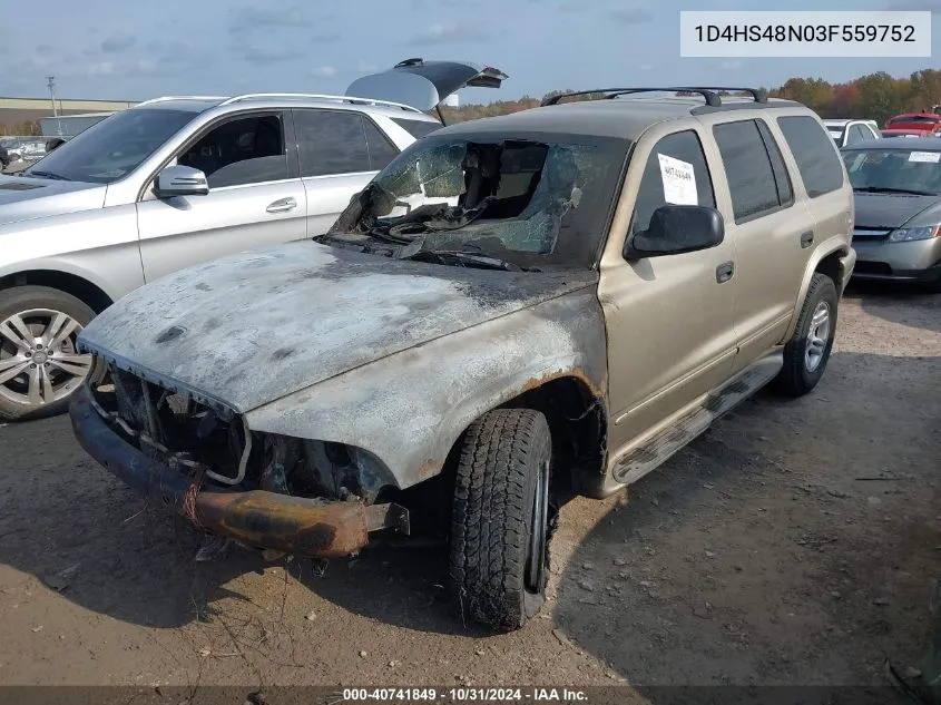 2003 Dodge Durango Slt VIN: 1D4HS48N03F559752 Lot: 40741849