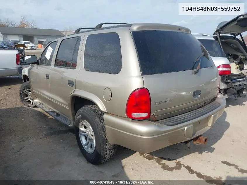 2003 Dodge Durango Slt VIN: 1D4HS48N03F559752 Lot: 40741849