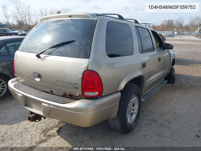 2003 Dodge Durango Slt VIN: 1D4HS48N03F559752 Lot: 40741849