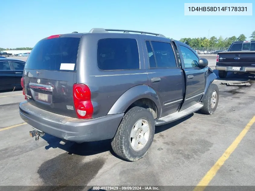 2004 Dodge Durango Limited VIN: 1D4HB58D14F178331 Lot: 40279429