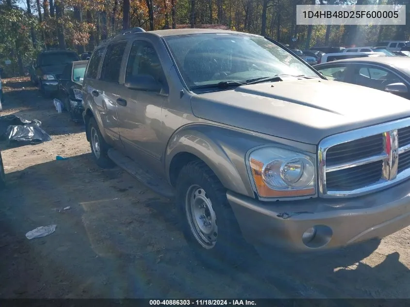 2005 Dodge Durango Slt VIN: 1D4HB48D25F600005 Lot: 40886303