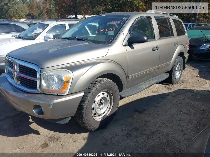 2005 Dodge Durango Slt VIN: 1D4HB48D25F600005 Lot: 40886303