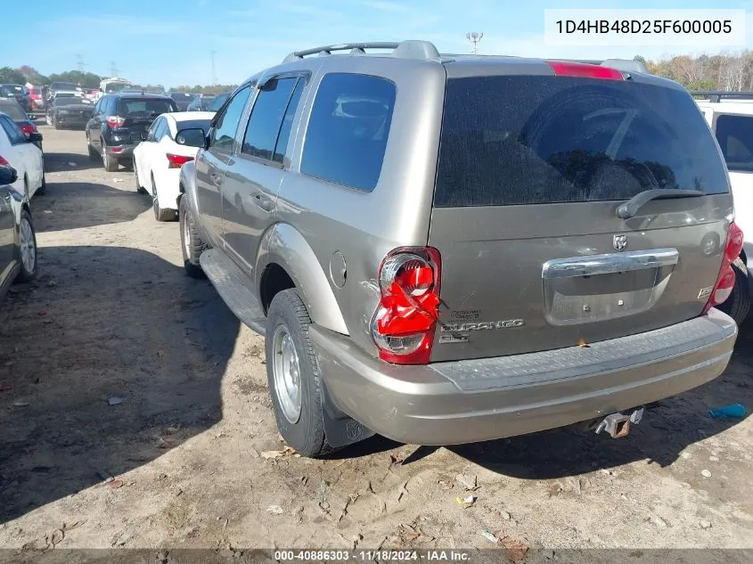 2005 Dodge Durango Slt VIN: 1D4HB48D25F600005 Lot: 40886303