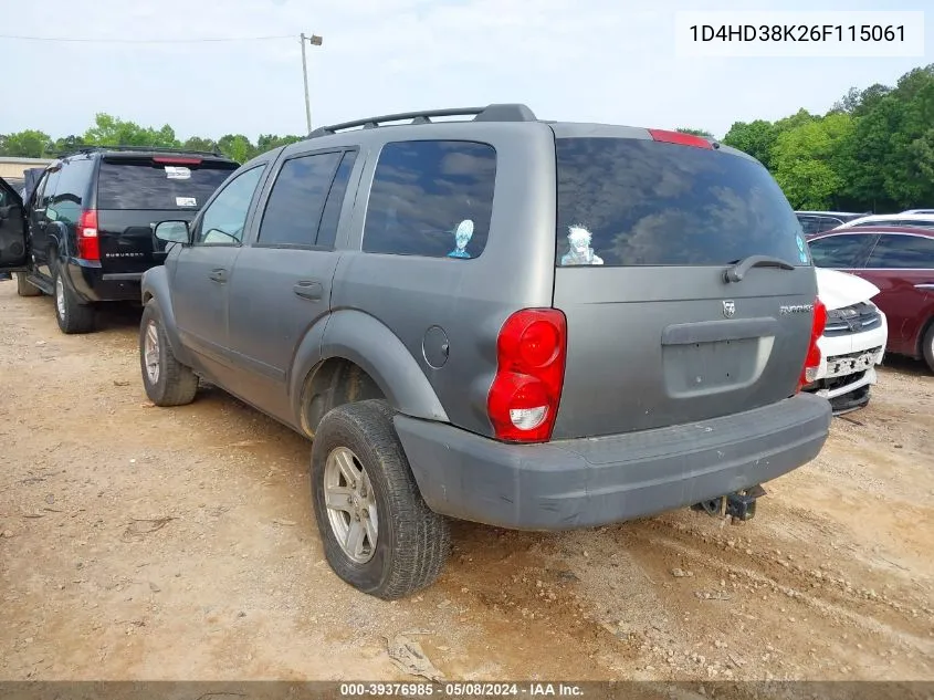 2006 Dodge Durango Sxt VIN: 1D4HD38K26F115061 Lot: 39376985