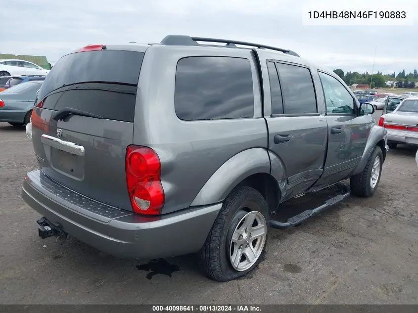 2006 Dodge Durango Slt VIN: 1D4HB48N46F190883 Lot: 40098641