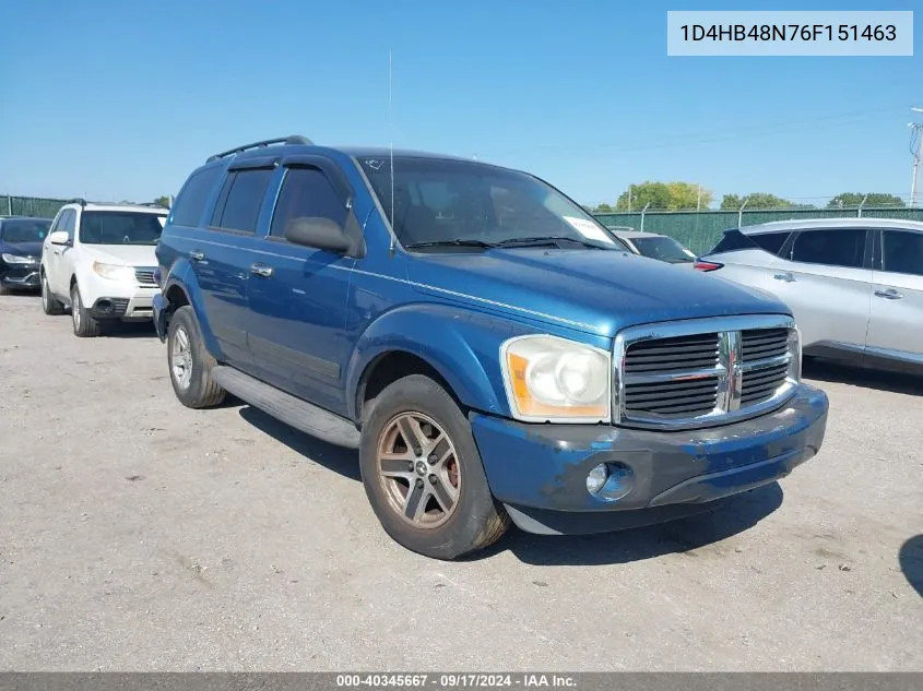 2006 Dodge Durango Slt VIN: 1D4HB48N76F151463 Lot: 40345667